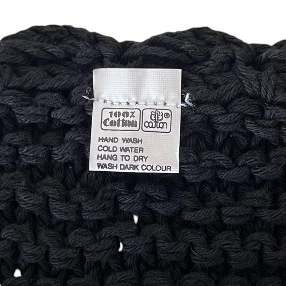 Womens Crochet Crop Top Size M Button Up Chunky Open Knit Black Boho Festival - Picture 5 of 6